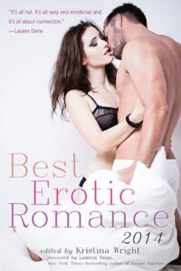 Best Erotic Romance 2014 cover - a man and woman in their underwear kneeling in a bed with white blankets